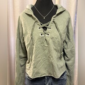 Sage Lace-Up Oversized Women's Crop Hoodie